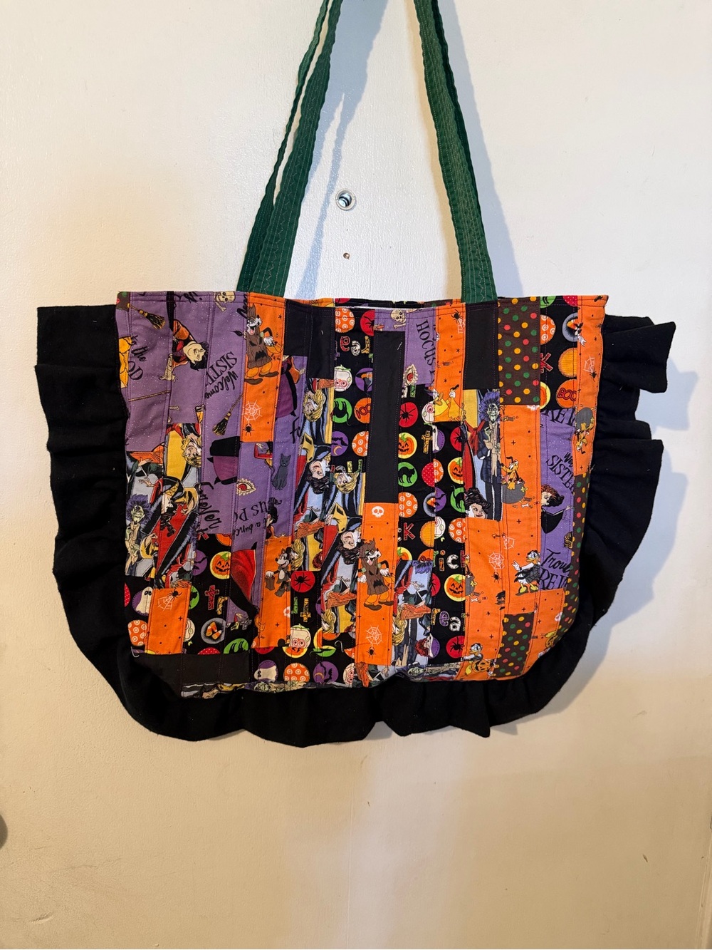 Patchwork Ruffle Tote Bag in Orange, Black & Purple - Picture 2 of 3